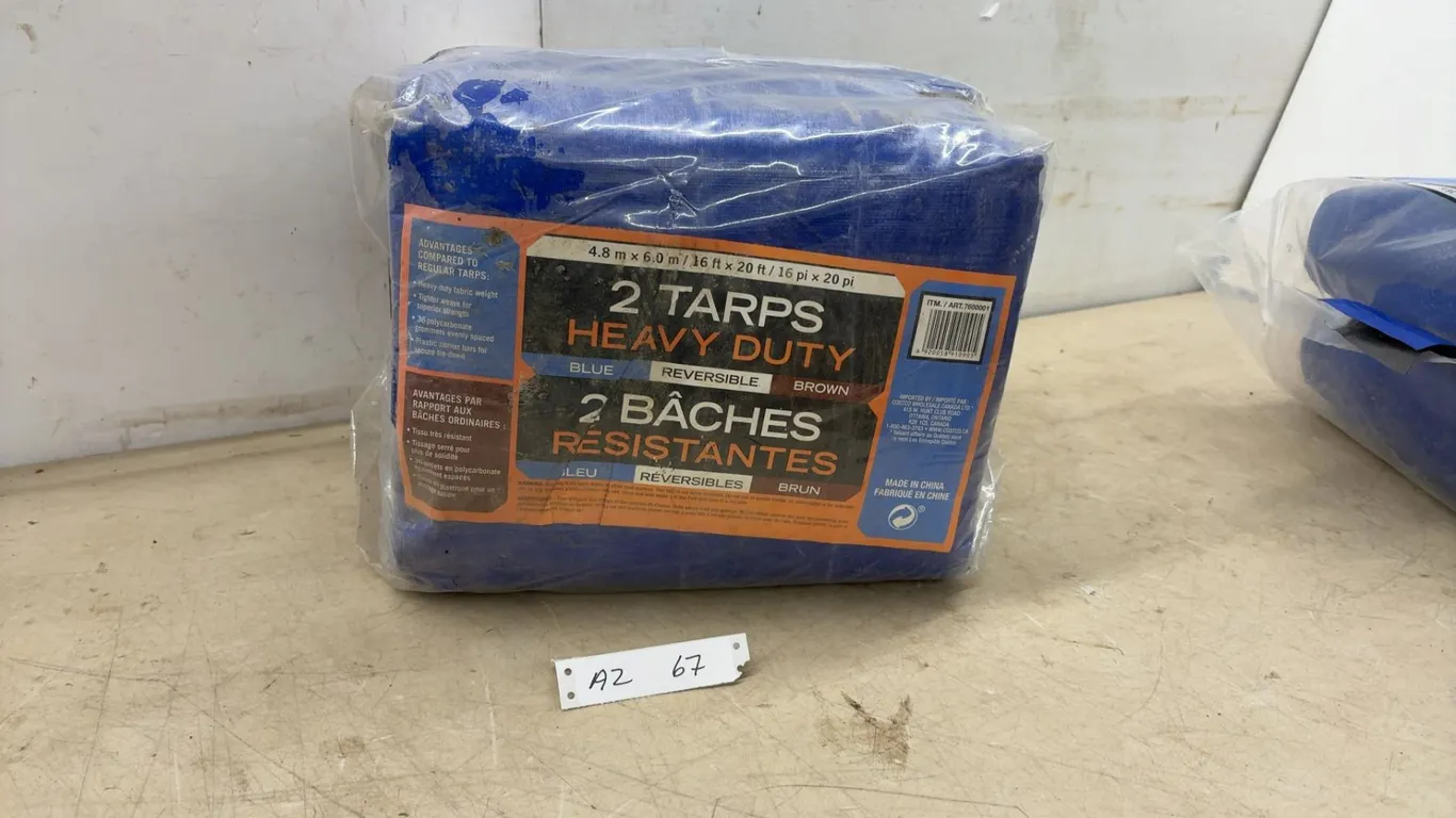 Costco Heavy-Duty Reversible Blue/Brown Tarps 16 ft x 20 ft, Package of 2, Factory Sealed