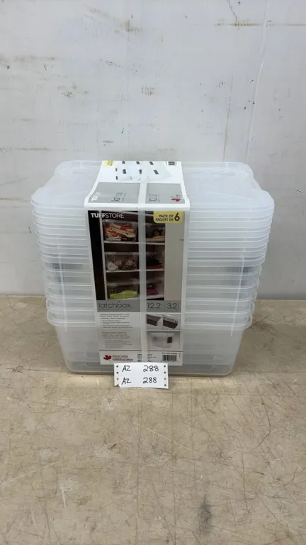 Tuffstore Latchbox 6-Pack Storage Bins, 2.2 Litres / 3.2 Gallons, 15.6” x 11” x 6.5