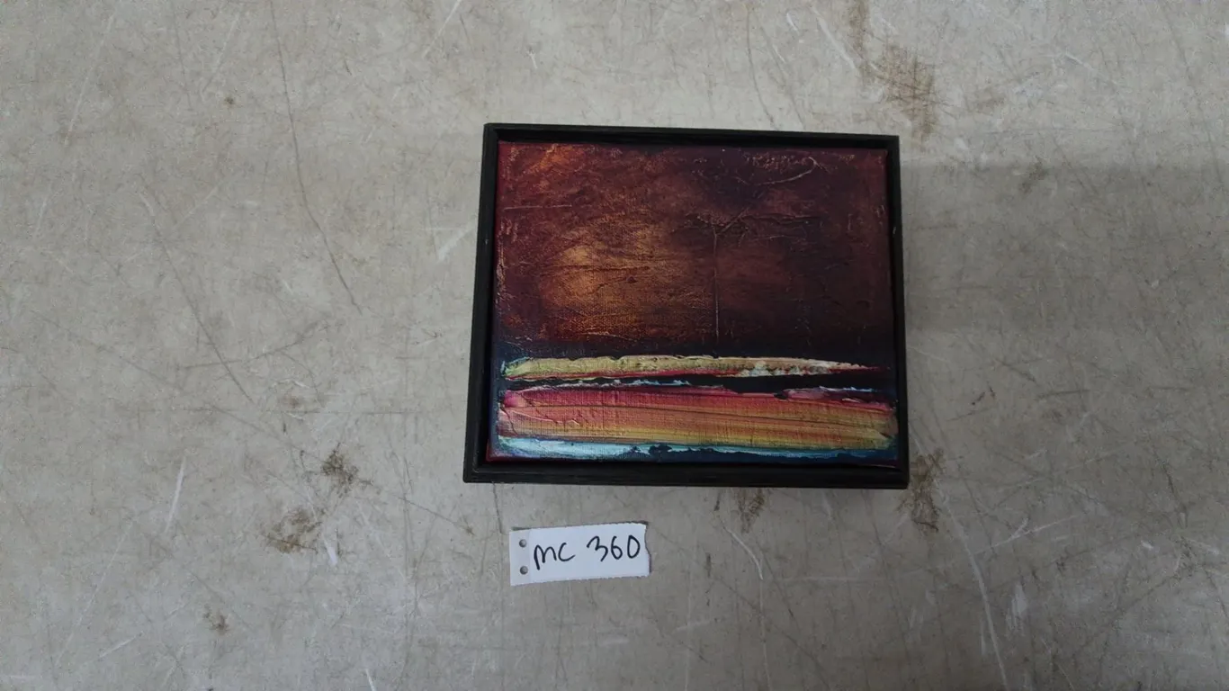 Original Abstract Painting by J.F. Miller in Black Floating Frame. 7”×8”