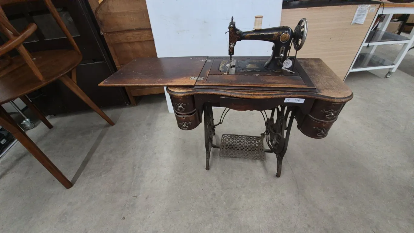 Antique eatons Treadle Sewing Machine and Cabinet with Drawers, Foot Pedal