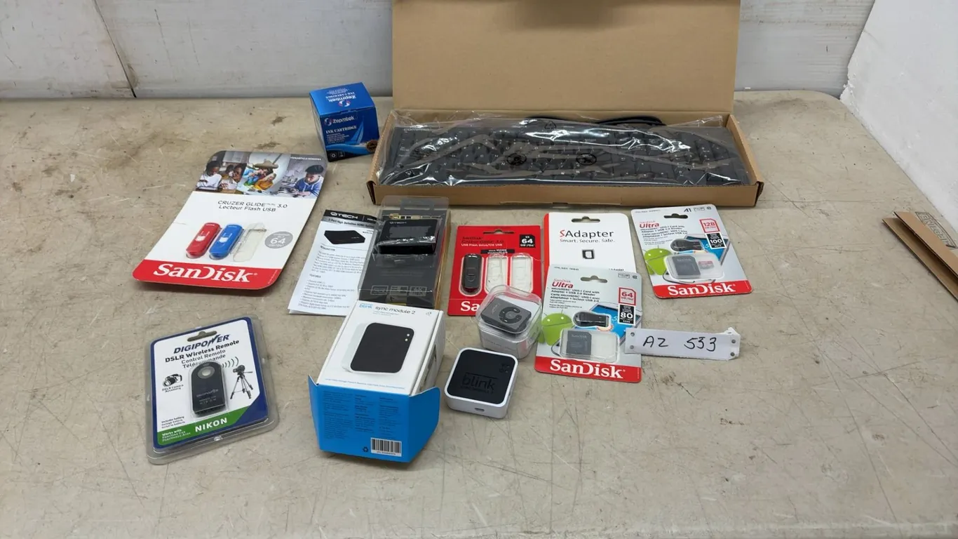 Compaq PS/2 Wired Keyboard, SanDisk USB Flash Drives, MicroSDXC Cards, Blink Sync Module