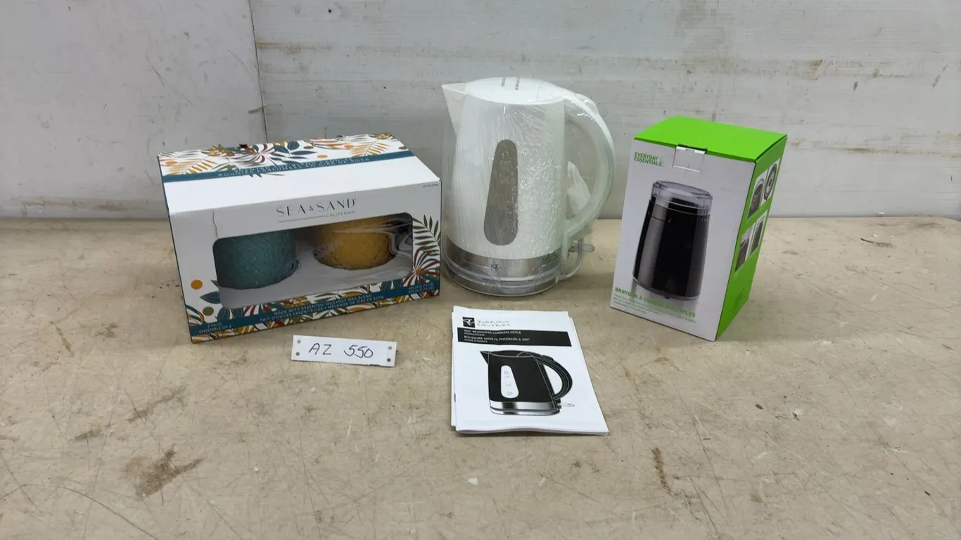 New: Sea and Sand California Soy Wax Candles, Electric Kettle, and Everyday Essentials Grinder