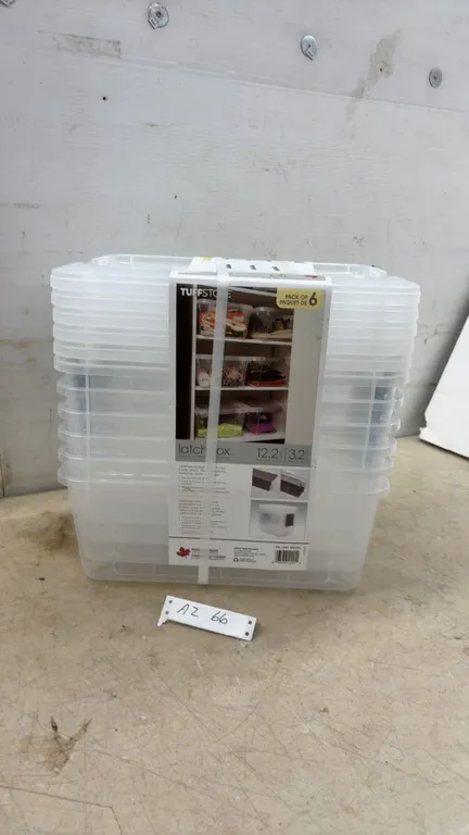 New TuffStore Latchbox 12.2 Litre Clear Plastic Storage Box Set with Grey Latches, Pack of 6