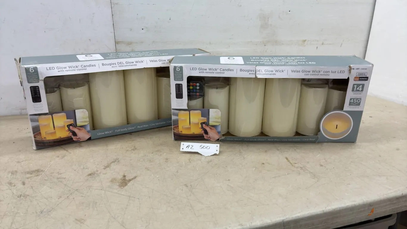 New Glow Wick LED Candles with Remote Control, 6-Piece Real Wax Set, Lot of 2