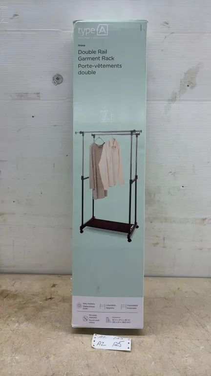 New Type A Prima Double Rail Garment Rack with Shoe Shelf, 32 1/4” x 21 1/4” x 50 1/2”, Adjustable