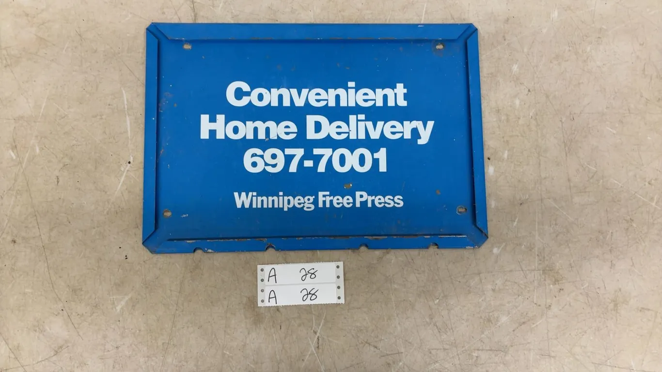 Winnipeg Free Press Convenient Home Delivery Advertising Sign -17” x 11.25”