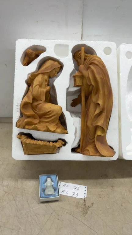Nativity Set with Mary, Joseph, and Baby Jesus and June Birth Month Angel Ornament, Tallest Figure