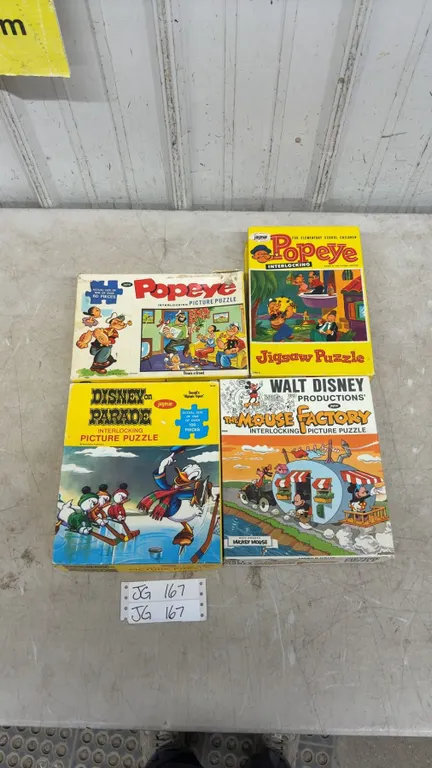 4 Vintage Jamar Walt Disney and Popeye Puzzles, All Complete