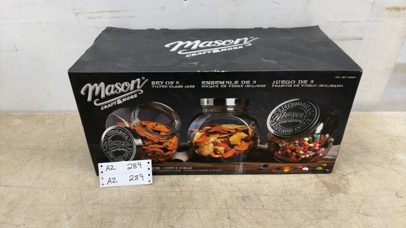 Mason Craft and More Set of 3 Tilted Glass Jars with Lids, 6 Pieces Total