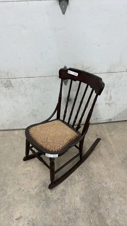 Dark Wood Rocking Chair with Upholstered Seat