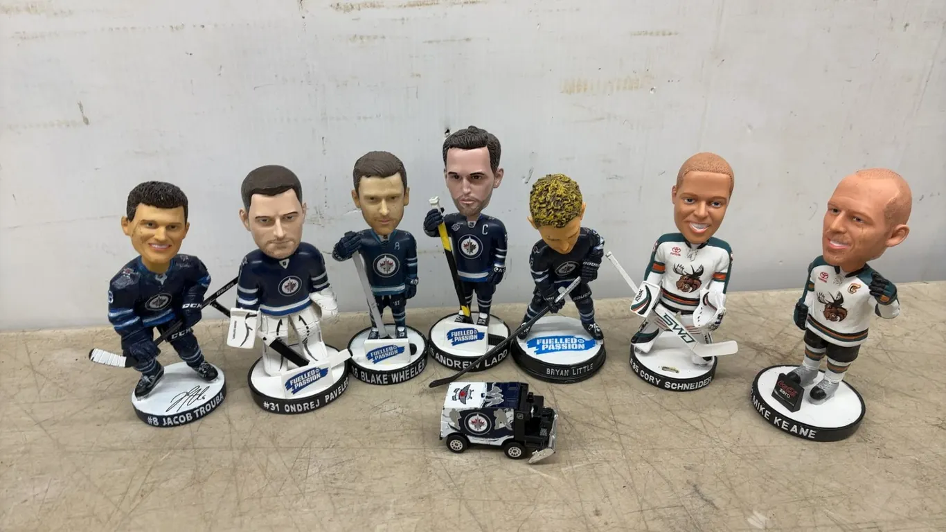 Winnipeg Jets and Manitoba Moose Hockey Bobbleheads, Including Jacob Trouba, Ondrej Pavelec