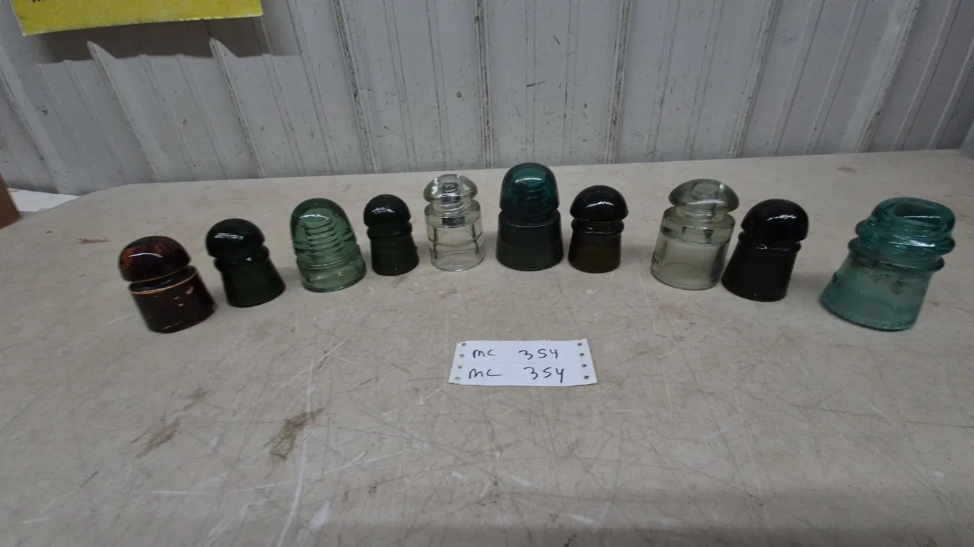 Assorted Glass and Ceramic Insulators: 10 Pieces Total