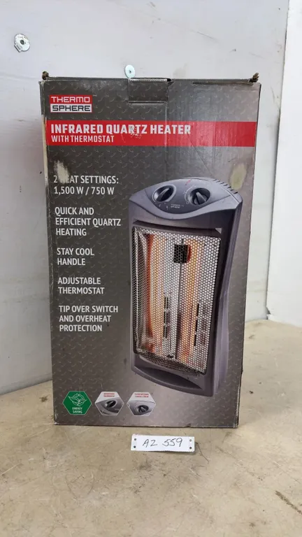 New Thermo Sphere QGN15-607 Infrared Quartz Heater with Thermostat, 1,500 Watt/750 Watt