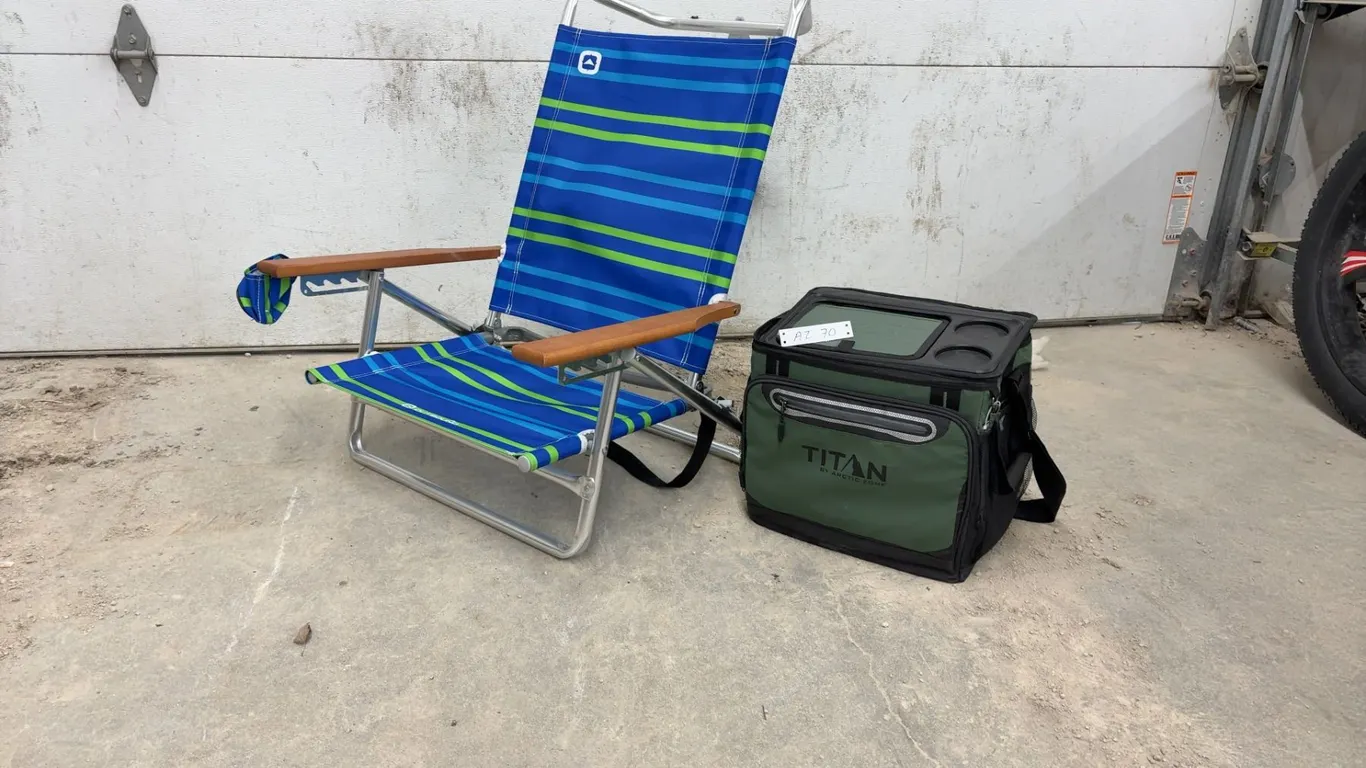 Outbound Brighton 5-Position Reclining Beach Chair and Titan by Arctic Zone Softtop Cooler