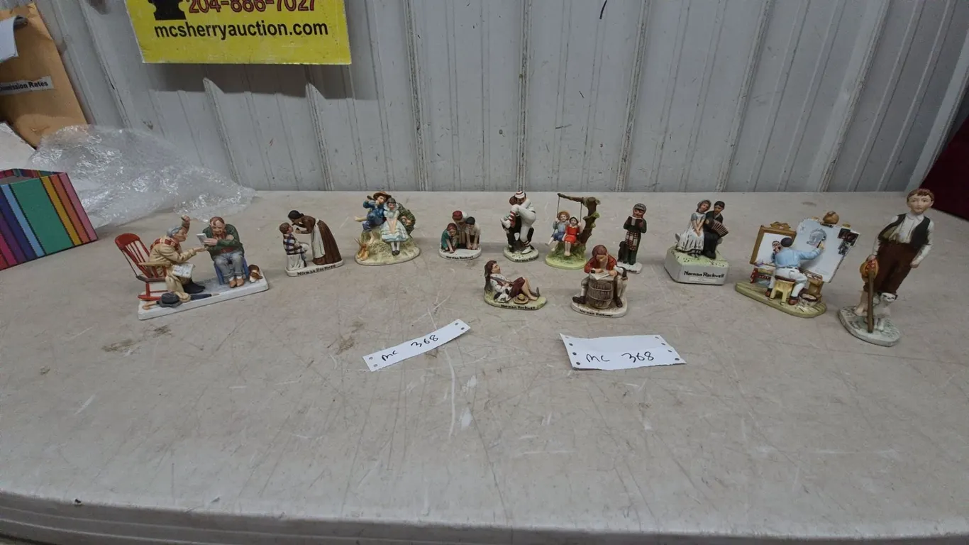 Collection of 12 Norman Rockwell Porcelain Figurines Including Lovers Love Story and Self Portrait