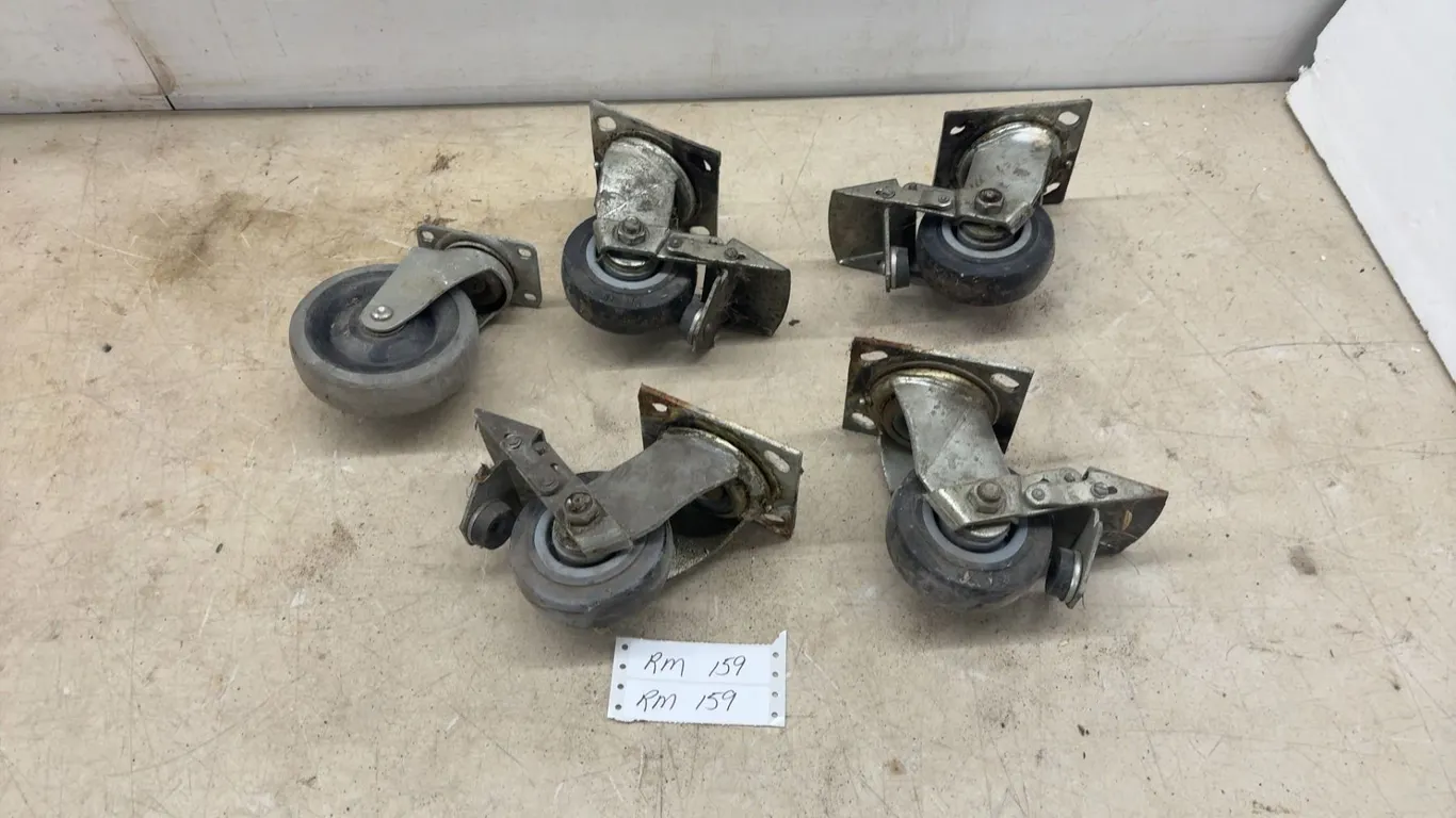 Set of 5 Heavy-Duty Swivel Plate Casters with Gray Rubber Wheels, 3 with Foot Brakes