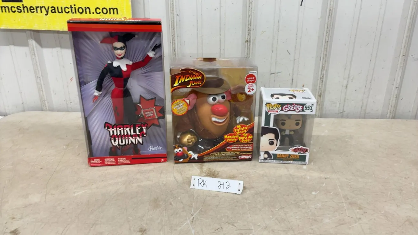 Harley Quinn Barbie, Indiana Jones Mr. Potato Head and Funko Pop! Grease Danny Zuko #553