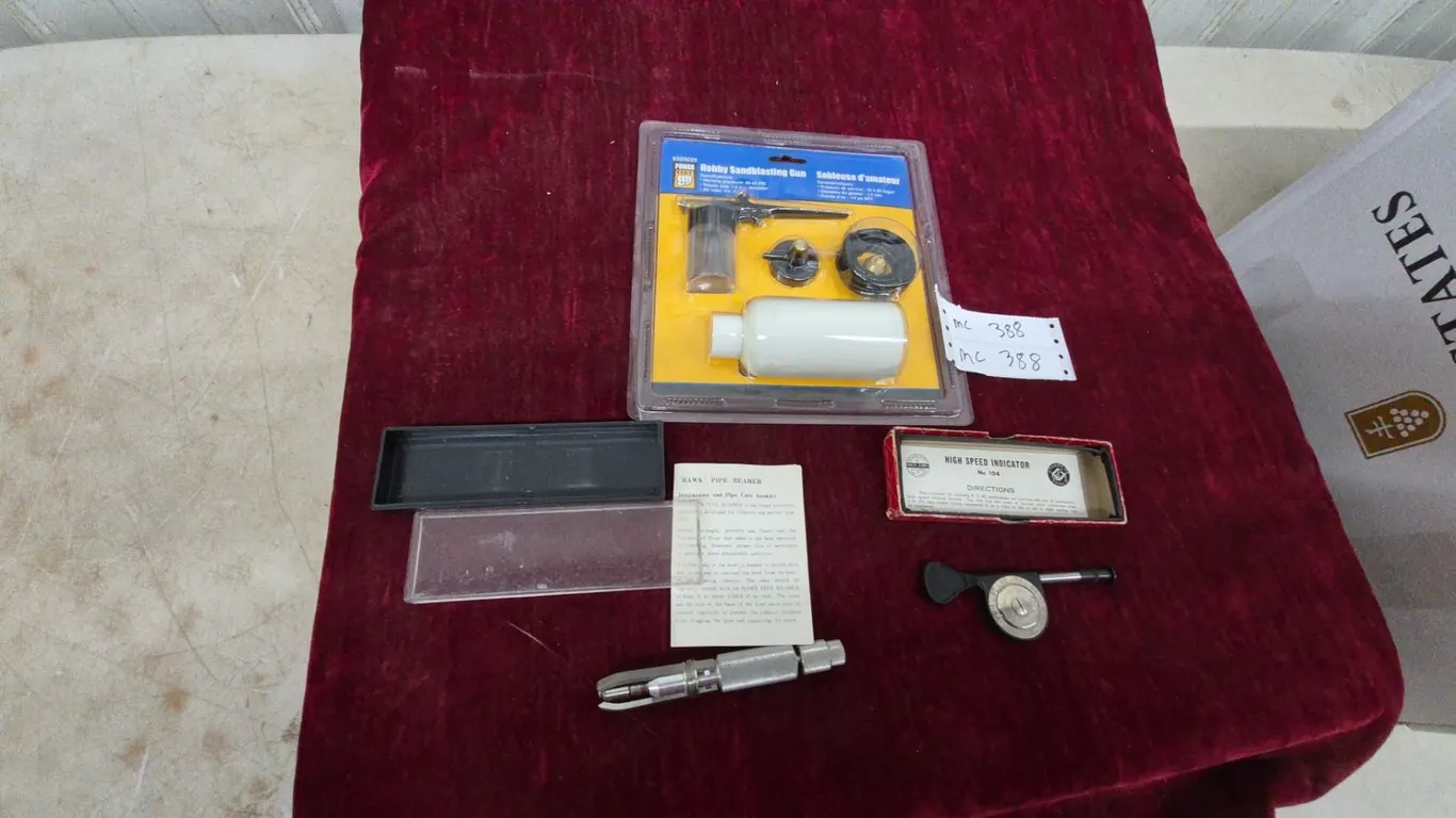 Power Fist Hobby Sandblasting Gun, High Speed Indicator No. 104, and Pipe Reamer