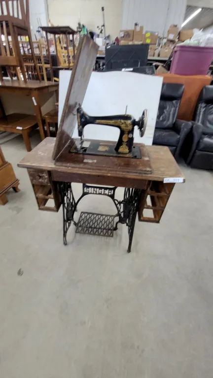 Singer Treadle Sewing Machine and Cabinet with Drawers, Cast Iron Base missing drawers