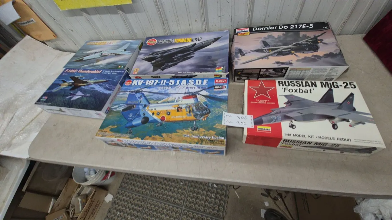 6 model planes. 1/48 scale . Lindberg Russian MiG-25” Foxbat" Model Kit, Dornier Do 217E-5