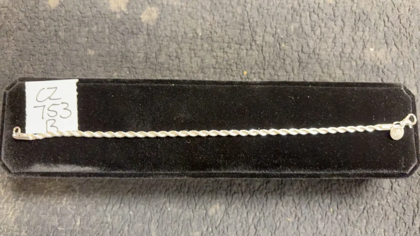 925S 3.0mm Twisted Rope Bracelet with White Gold Overlay, 8 1/2” Long