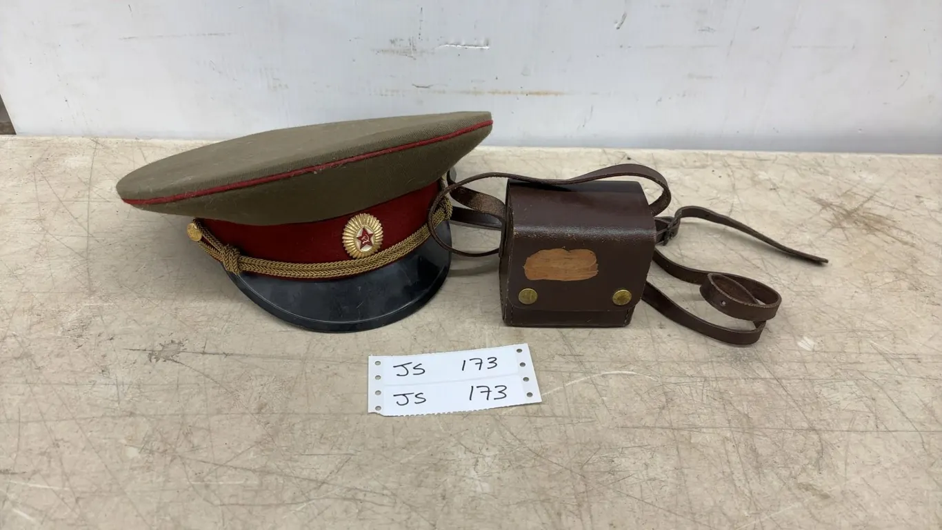 Soviet Army Officer's Visor Cap with Hammer and Sickle Insignia and Aqua Valve Box Locator