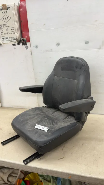 Black Vinyl Vehicle Seat with Integrated Armrests and Universal Sliding Mounting Rails
