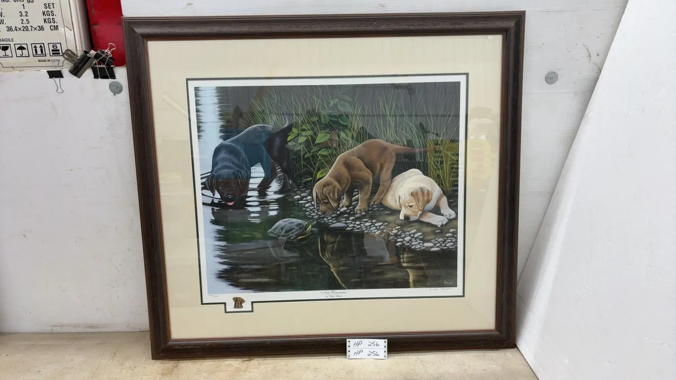"New Discoveries" by Vikki Meyer Framed Limited Signed Edition Print 628/2007, Labrador Puppies