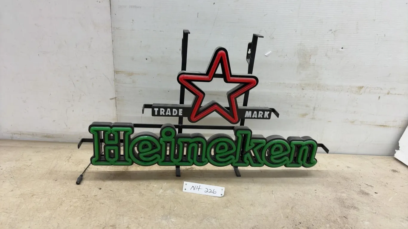 Heineken LED Lighted Advertising Sign with Red Star Trademark Logo, 16 × 28”. No Power Cord
