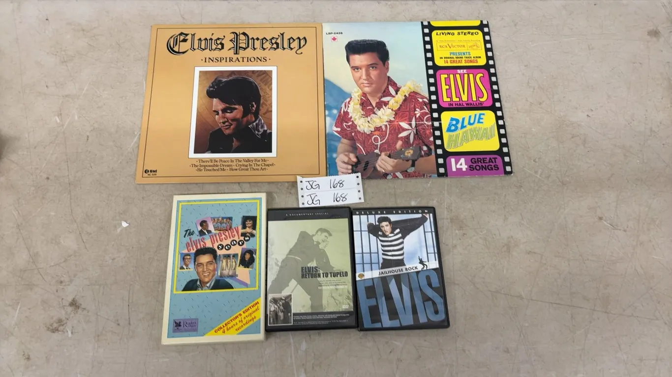 2 Elvis Presley LP Records: LSP-2426 and Elvis Presley Inspirations k-Tel NC-539: 2 DVD’s