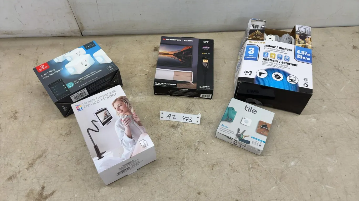 New RiteCord 15' Extension Cords, Globe Smart Plugs, Monster 4K HDMI Cable, Tile Mate