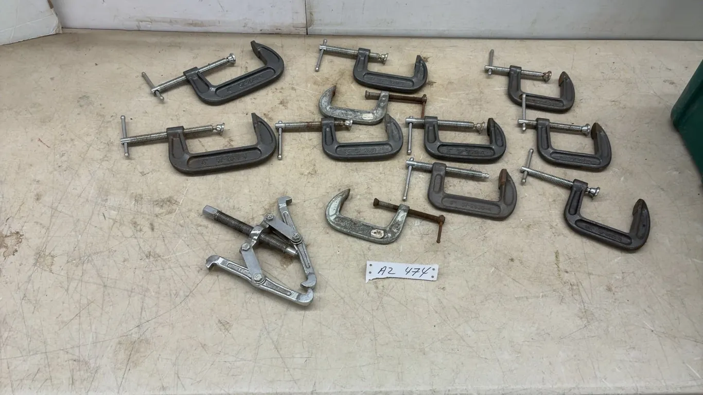 Assorted C-Clamps, 2 1/2 - 4” and Gear Puller