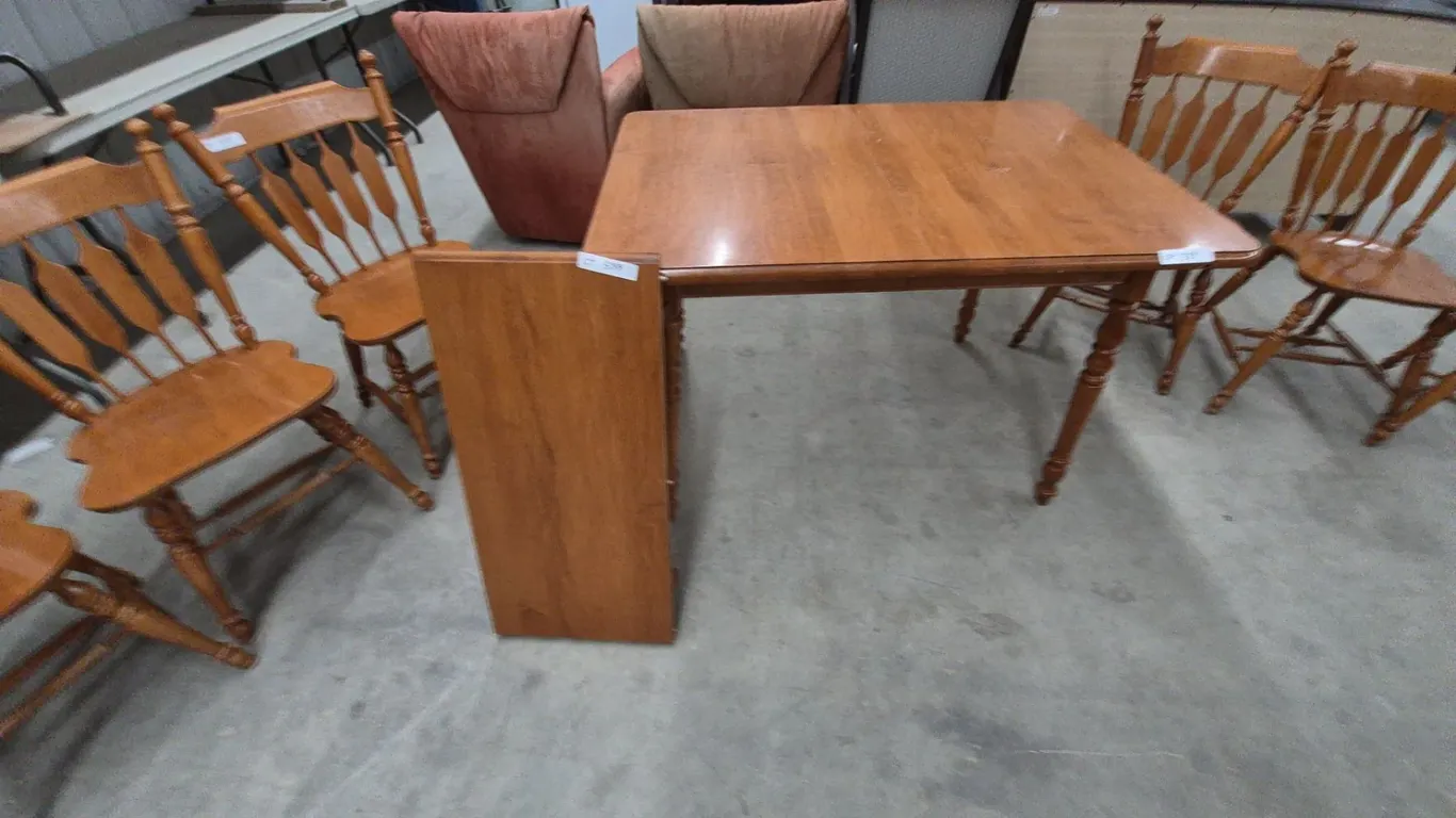 Dining Table and Six Spindle-Back Chairs with Leaf
