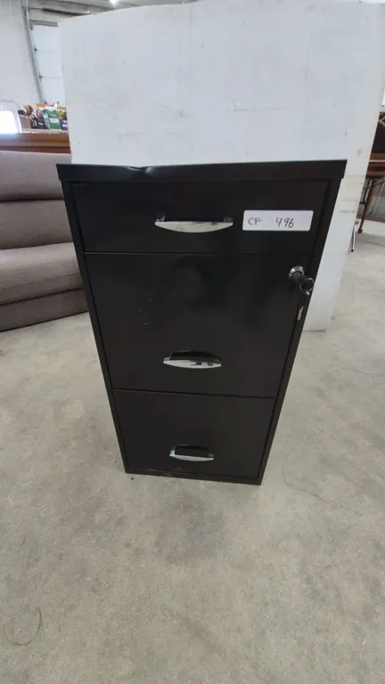 Black 3-Drawer Filing Cabinet with Keys. 27”×14”×18”
