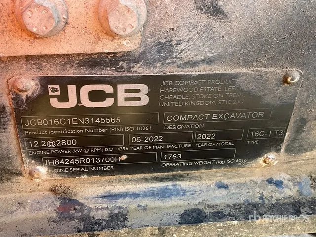 2022 JCB 16c-1 Mini Excavator (Inoperable)