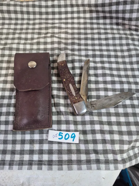 2 blade folding pocket knife with case