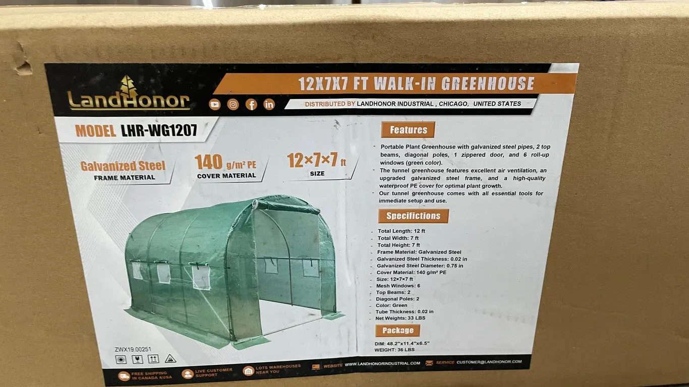LandHonor 12' x 7' x 7' Walk In Greenhouse
