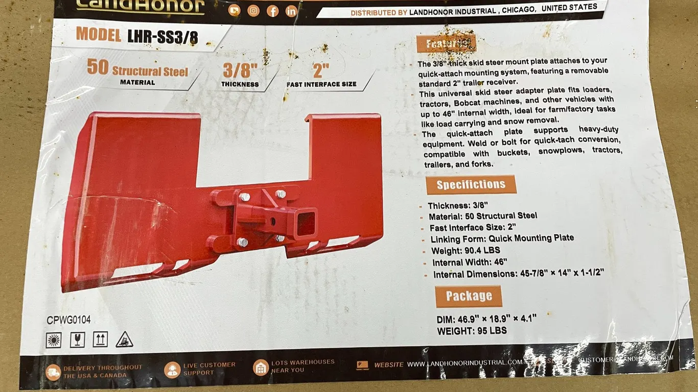 LandHonor 3/8" Skid Steer Mount Plate