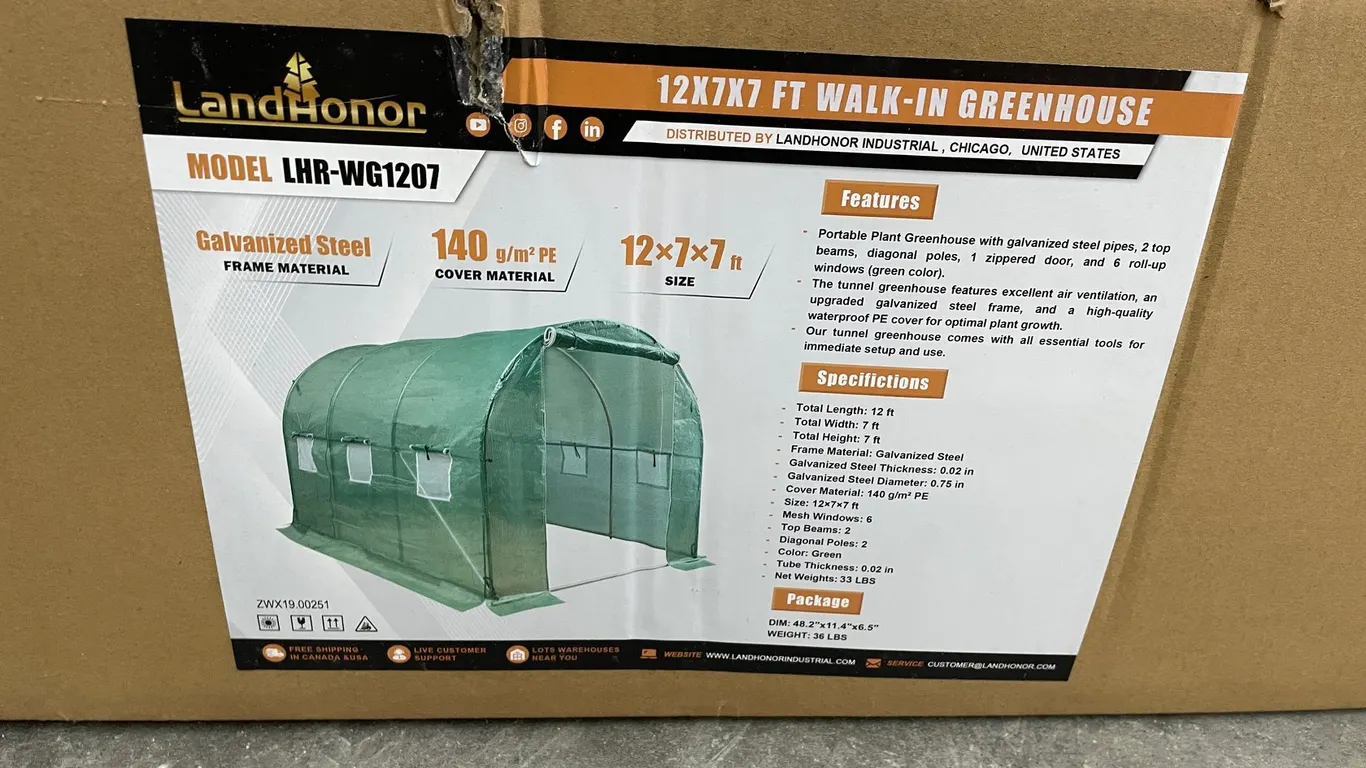 LandHonor 12' x 7' x 7' Walk In Greenhouse