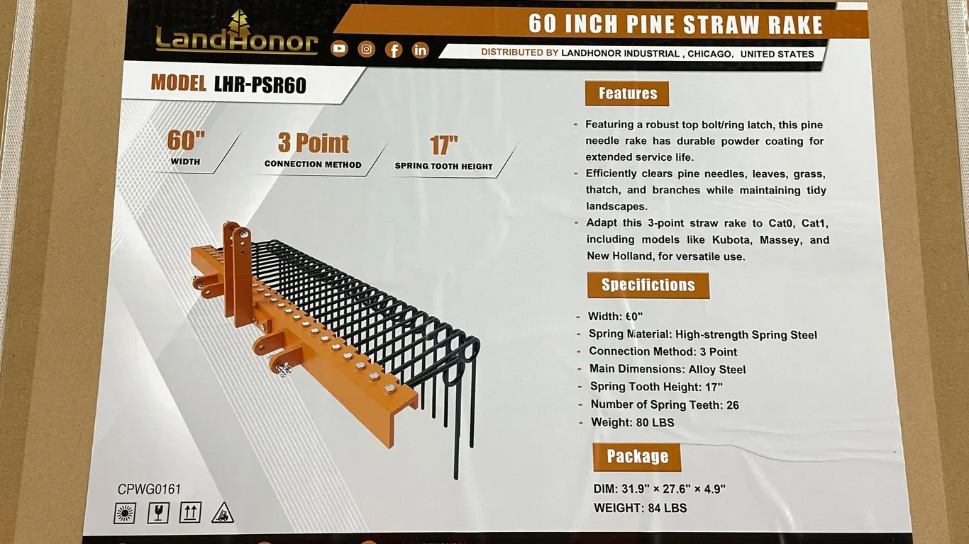 LandHonor 60" Pine Straw Rake