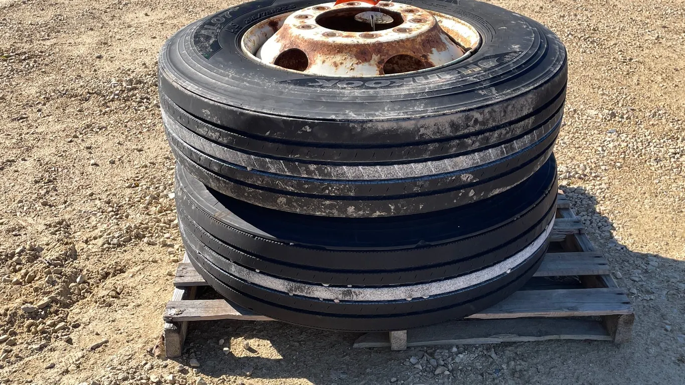 (2) 295/75R22.5 Semi Steer Tires and Rims