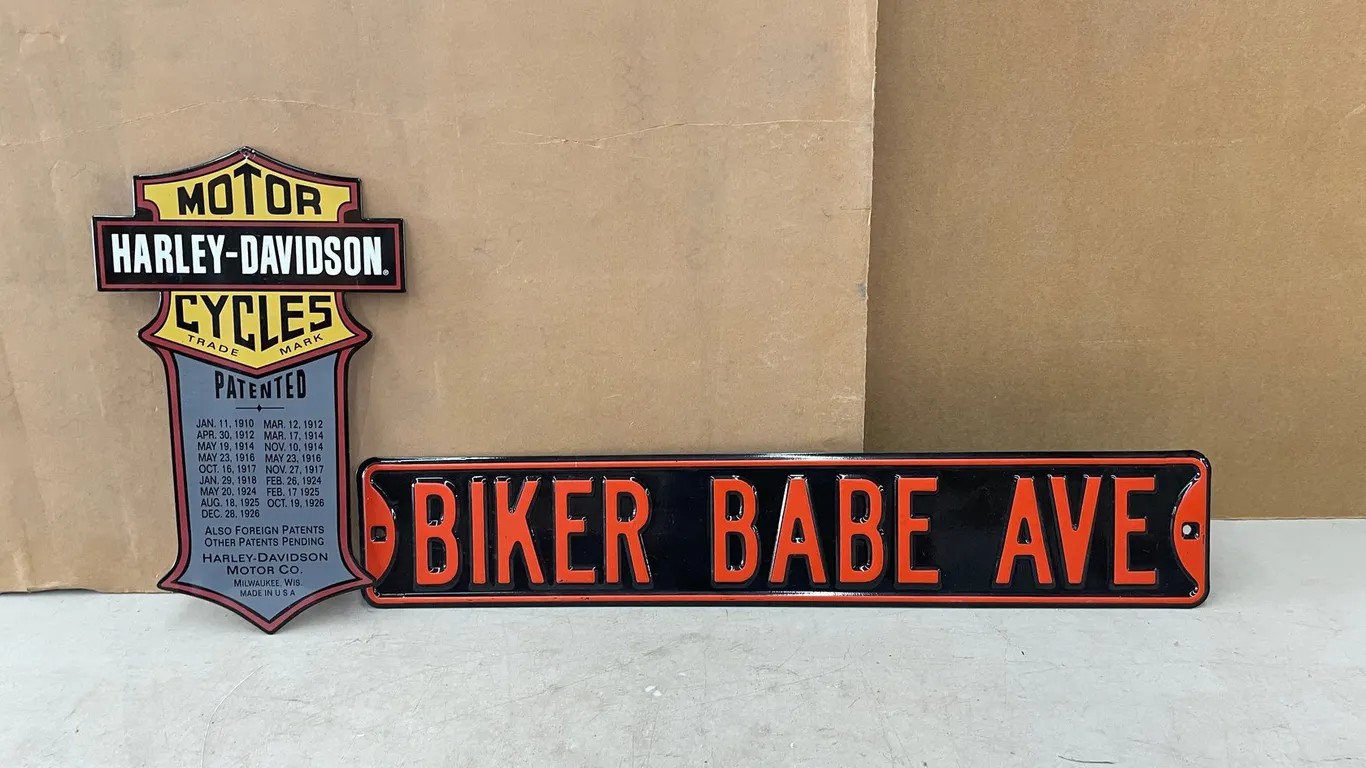 (2) Metal Biker Themed Signs