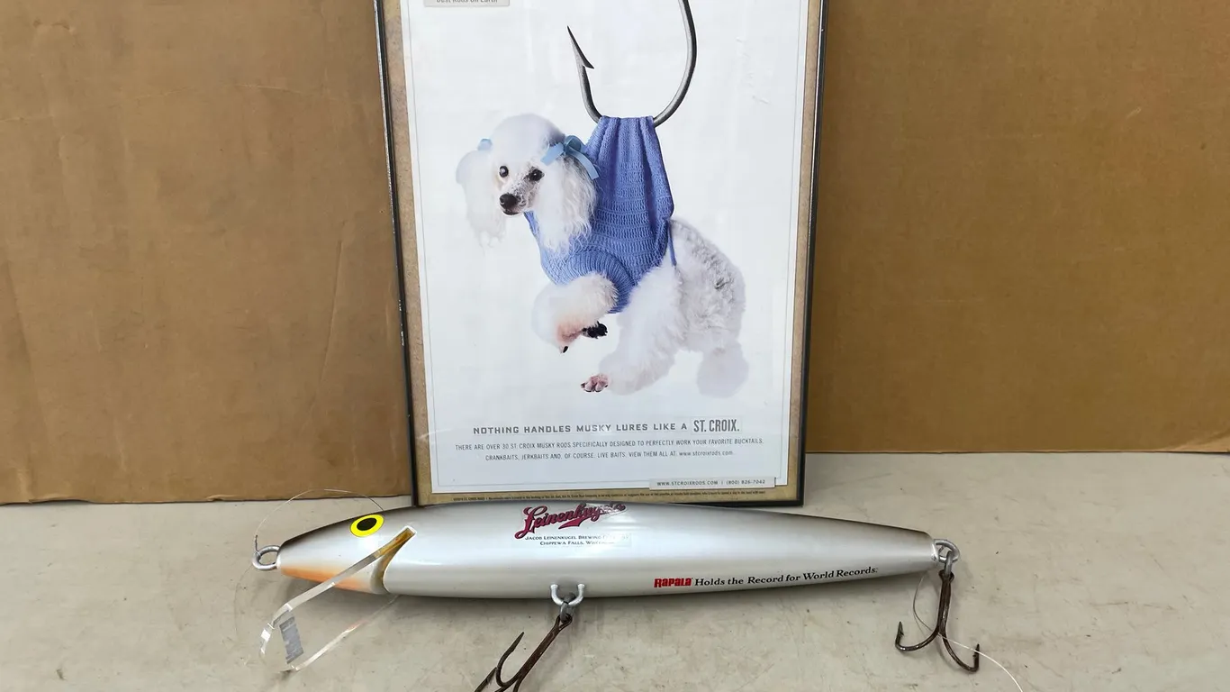 St. Croix Rods Frame Poster and Leinenkugels Hanging Rapala Display Lure