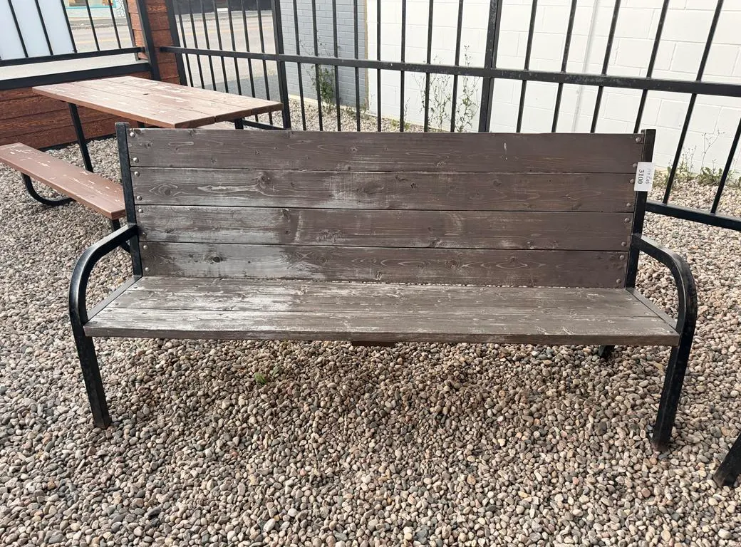 Metal Framed Wooden Park Bench (25"W x 18"D x 37"H)