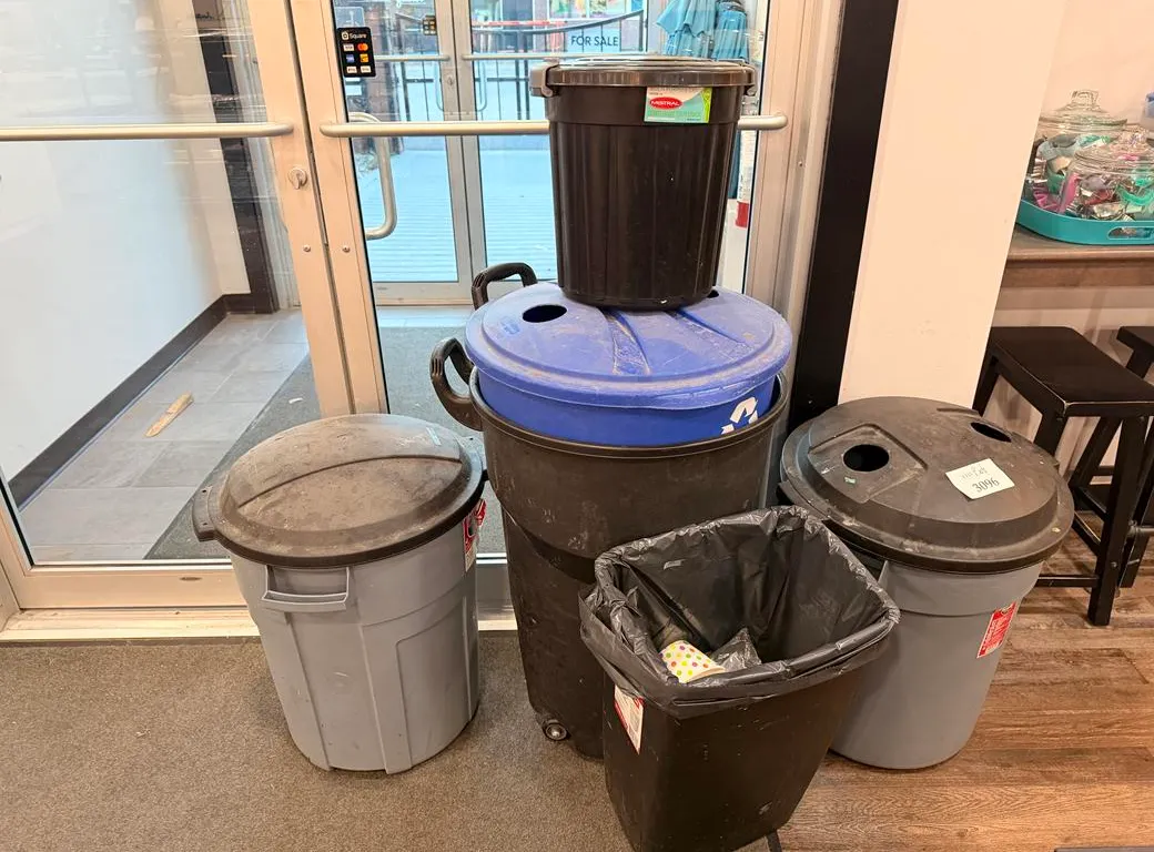Assortment of Garbage Recycling Cans