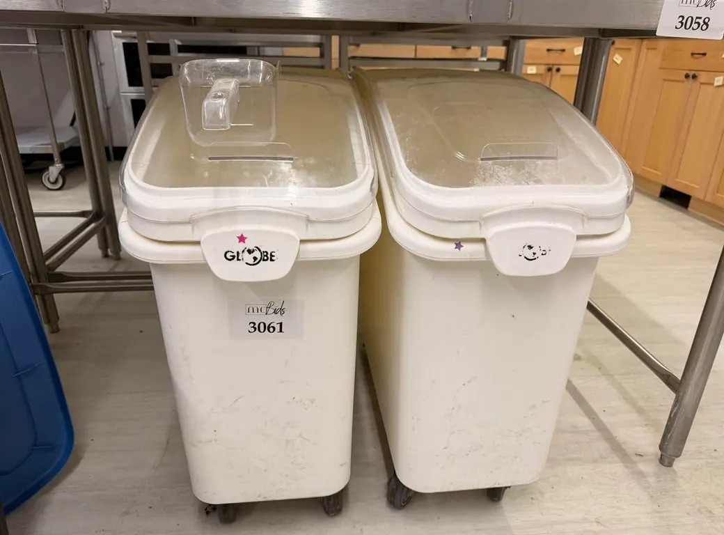 (2) Globe Rolling Ingredient Bins