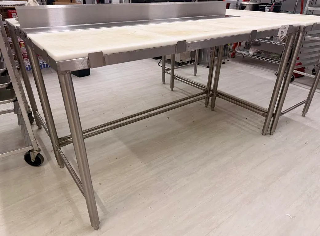 Stainless Steel Food Prep Table with 3-Piece Removable Poly Top and 4" Stainless Backsplash