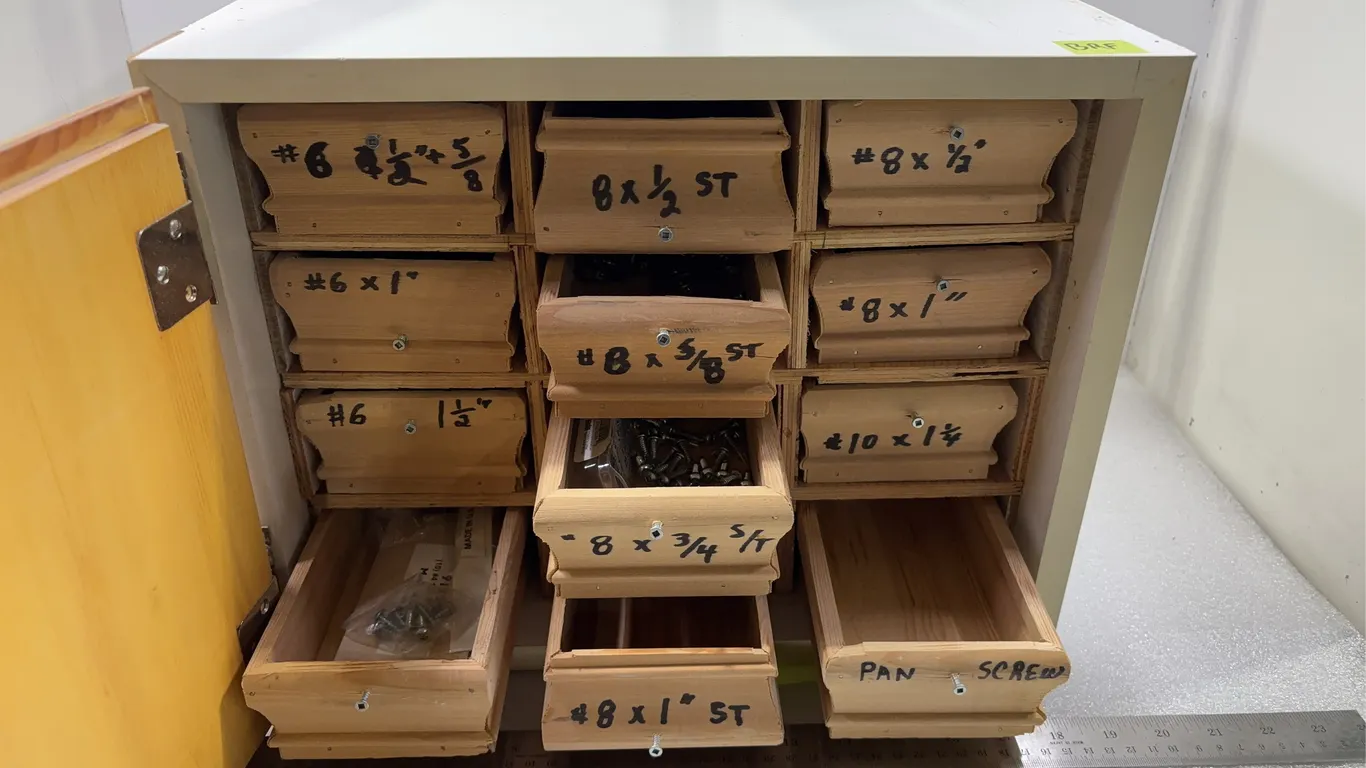 Homemade Screw/Hardware Cabinet w/ Compartments, Approx. 16"x12"x12" *Unreserved*