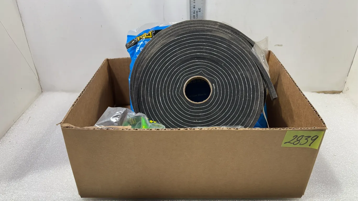 Box of Assorted Foam Tape Weather Stripping w/ Screen Spline Bag, Approx. 4 Items *Unreserved*