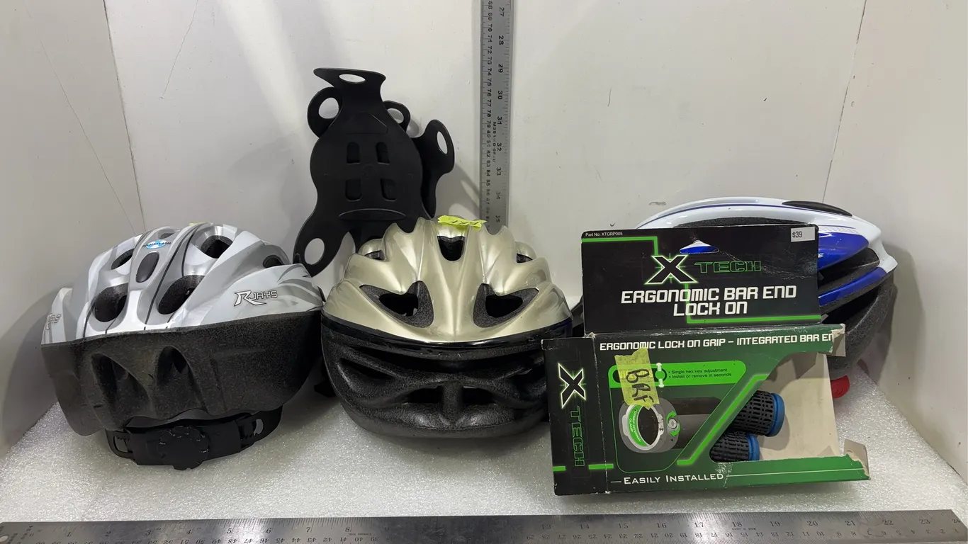 Assorted Bike Helmets and Bike Grip, Approx. 4 Items *Unreserved*